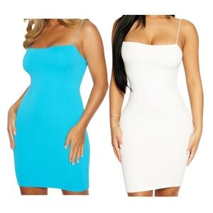 Naked Wardrobe “Get in Line” Body-con Mini Dress Set-Ocean, White NWOT